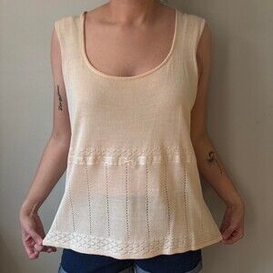Y2K Fairy Boho Beige Silk Sleeveless Whimsical Top - Size Large